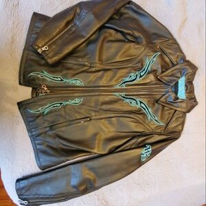 Harley-Davidson Leather Jacket with Teal Accents